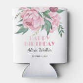 グリッターピンク牡丹フローラ緑誕生日 缶クーラー (裏面)