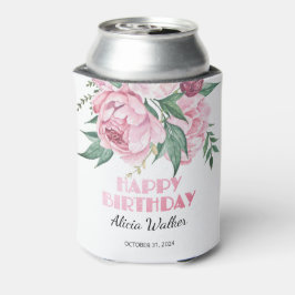 グリッターピンク牡丹フローラ緑誕生日 缶クーラー