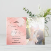 グリッターピンク結婚式招待状と写真 招待状 (スタンド正面)