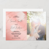 グリッターピンク結婚式招待状と写真 招待状 (正面/裏面)