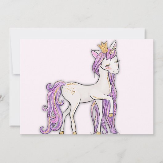 グリッターピンク誕生日ブロンドガールユニコーン 招待状 (裏面)