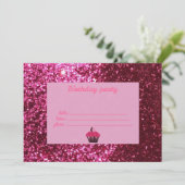 グリッターピンク誕生日招待状 招待状 (スタンド正面)