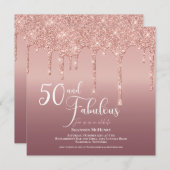 グリッターピンク50と素晴らしい誕生日スクリプト 招待状 (正面/裏面)
