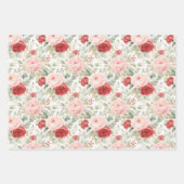 グリッターピンク 赤いバラの花 ブライダルシャワー ラッピングペーパーシート (正面3)