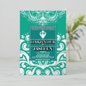 グリッターピーコックシルバーシーク結婚アナンド 箔招待状 (立ち正面)