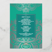 グリッターピーコックシルバーシーク結婚アナンド 箔招待状 (裏面)