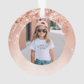 グリッターピーチバラ金ゴールドモノグラムフォト オーナメント (裏面)