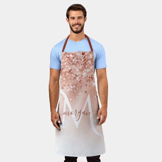 グリッターピーチバラ金ゴールドモノグラム エプロン (着用した状態)