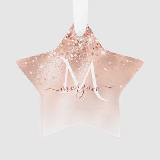 グリッターピーチバラ金ゴールドモノグラム オーナメント (正面)