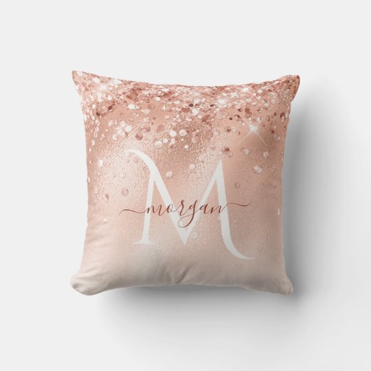 グリッターピーチバラ金ゴールドモノグラム クッション (正面)