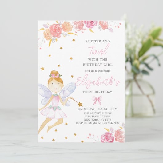 グリッターフェアリー誕生日招待状 招待状 (スタンド正面)