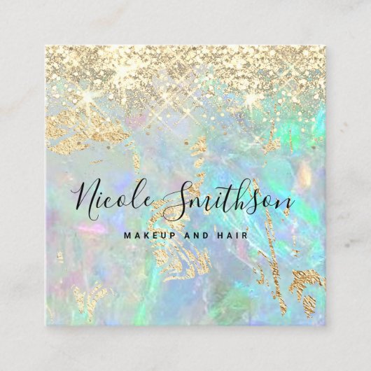 グリッターフェイクオパール背景 スクエア名刺 (正面)