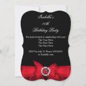 グリッターフェイクジュエルレッドボウブラックバースデーパーティー 招待状 (裏面)