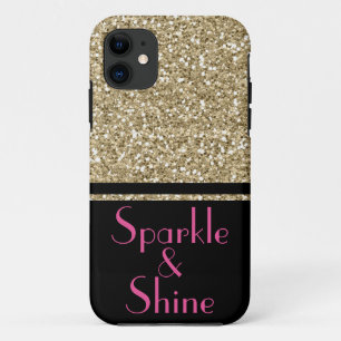 グリッターフェイクデコスパークル&シャイン金ゴールドピンクブラック iPhone 11 ケース