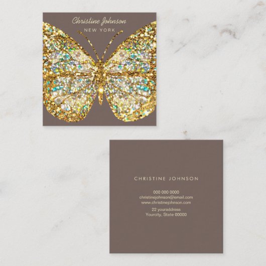 グリッターフェイクバタフライ正方形名刺 スクエア名刺 (正面/裏面)