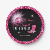 グリッターフェイクピンクディスコ女性のカーボーイスウィート16パーティー ペーパープレート (正面)