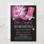 グリッターフェイクピンクディスコ女性のカーボーイ80バースデーパーティー 招待状 (正面)