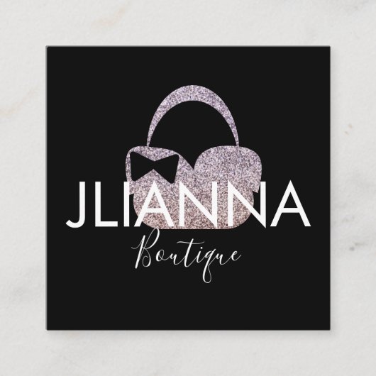 グリッターフェイクブティックアパレル白黒 スクエア名刺 (正面)
