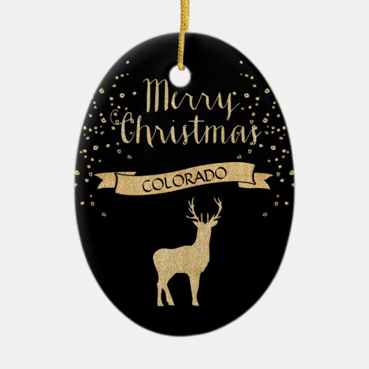 グリッターフェイクブラック金ゴールドエルクコロラド セラミックオーナメント (正面)