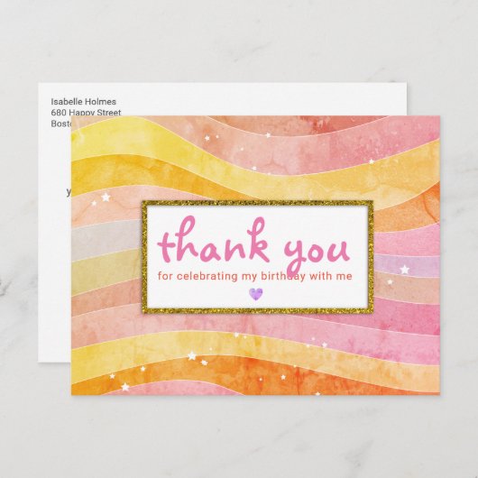 グリッターフェイクユニコーン誕生日ありがとう ポストカード (正面/裏面)
