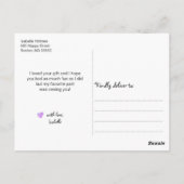 グリッターフェイクユニコーン誕生日ありがとう ポストカード (裏面)