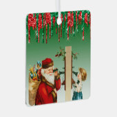 グリッターフェイクヴィンテージサンタアンドガールオンテレフォン メタルオーナメント (正面右)