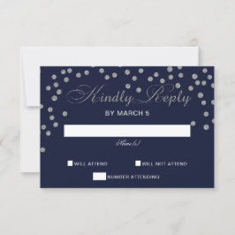 グリッターフェイク紙吹雪ネイビーとシルバーウェディングrsvp 出欠カード