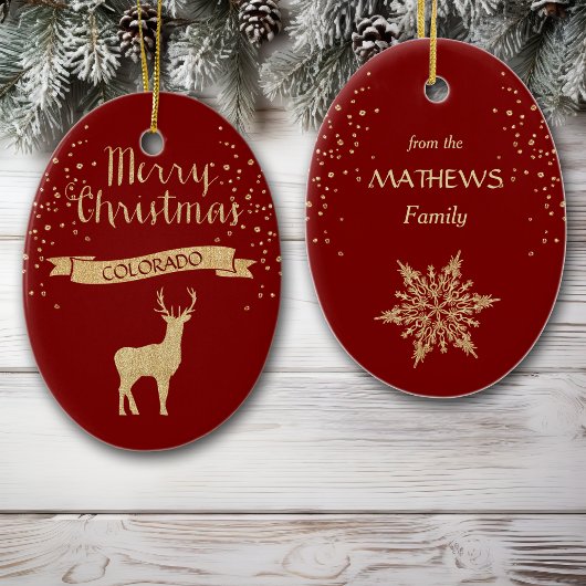 グリッターフェイク金ゴールドエルクコロラド セラミックオーナメント