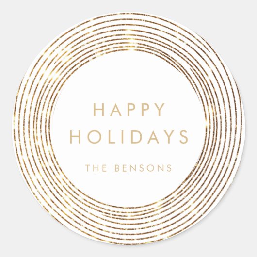 グリッターフェイク金ゴールドサークルハッピーホリデイズ ラウンドシール (正面)