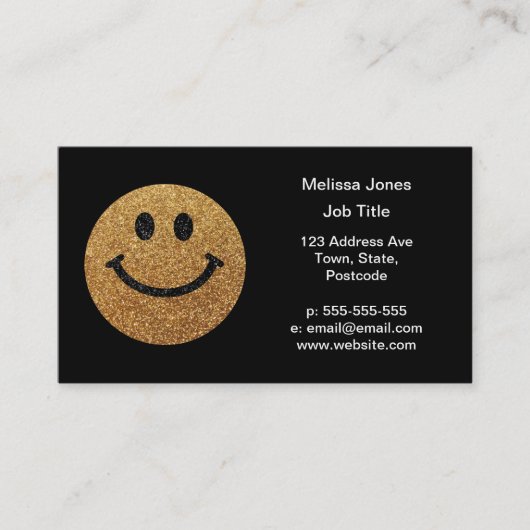 グリッターフェイク金ゴールドハッピー顔 – マットスパークル 名刺 (正面)