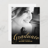 グリッターフェイク金ゴールド大学院写真はがき招待状 インビテーションポストカード (正面/裏面)