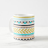 グリッターフェイク金ゴールド、ターコイズ、コーラルパタアステカーン コーヒーマグカップ (正面左)