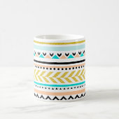 グリッターフェイク金ゴールド、ターコイズ、コーラルパタアステカーン コーヒーマグカップ (中央)