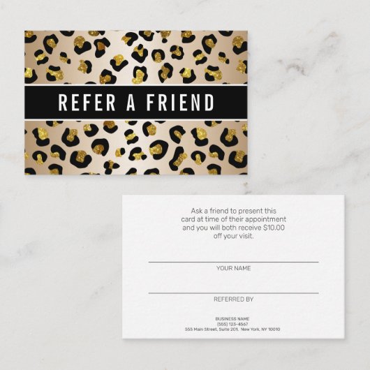 グリッターフェイク金ゴールドluxe leopard紹介顧客 名刺 (正面/裏面)