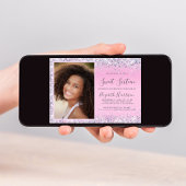 グリッターフォトピンク甘い16誕生日パーティー 招待状