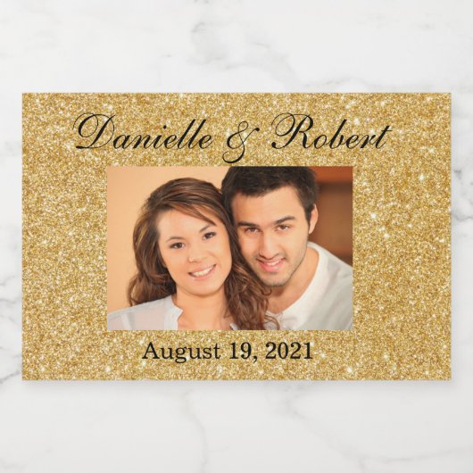 グリッターフォト結婚のミニワきらめくインベストラ スパークリングワインラベル (シングルラベル)