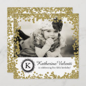 グリッターフォト誕生日パーティーへの招待 招待状 (正面/裏面)