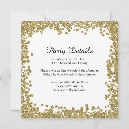 グリッターフォト誕生日パーティーへの招待 招待状 (裏面)