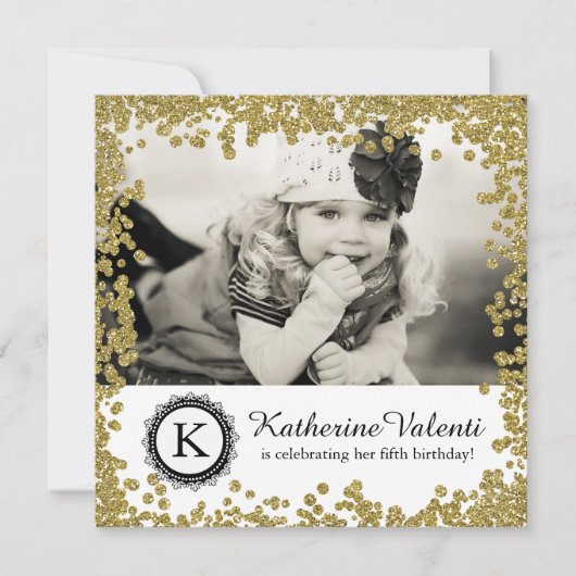 グリッターフォト誕生日パーティーへの招待 招待状 (正面)