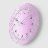 グリッターフレームピンクグレー番号赤面美しい ラージ壁時計 (傾斜)