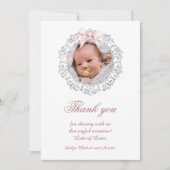 グリッターフレームピンクボウバプテスマサンキューカード 招待状 (正面)