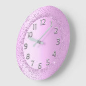 グリッターフレームピンク金ゴールド番号赤面美しい ラージ壁時計 (傾斜)