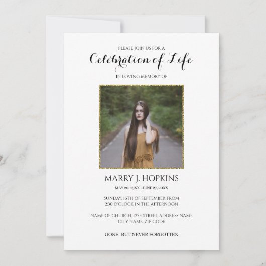 グリッターフレームフォトお祝いオブライフ招待状 招待状 (正面)