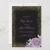 グリッターフレーム薄紫バラベビーシャワーパーティー 招待状 (正面)