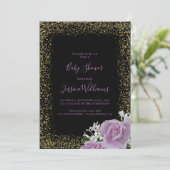 グリッターフレーム薄紫バラベビーシャワーパーティー 招待状 (スタンド正面)