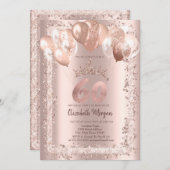 グリッターフレーム、クラウン、バルーン60誕生日 招待状 (正面/裏面)