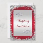 グリッターフレーム&ダ結婚イヤモンドの結婚リングや輪 招待状 (正面)