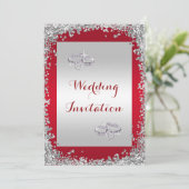 グリッターフレーム&ダ結婚イヤモンドの結婚リングや輪 招待状 (スタンド正面)