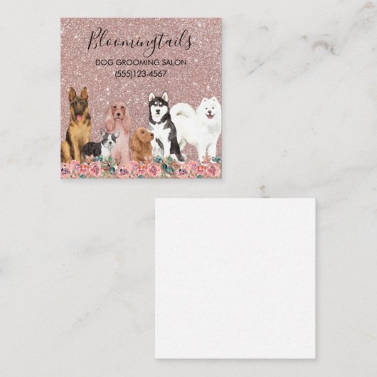 グリッターフローラウォーターカラードッググルーミングサービス スクエア名刺 (正面/裏面)