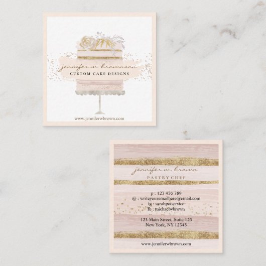 グリッターフローラケーキベーカリーペストリー スクエア名刺 (正面/裏面)